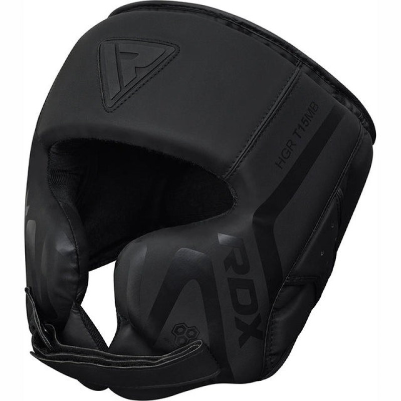 Боксерский шлем RDX T15 Noir Cheek Protector Matte Black XL (капа в комплекте)