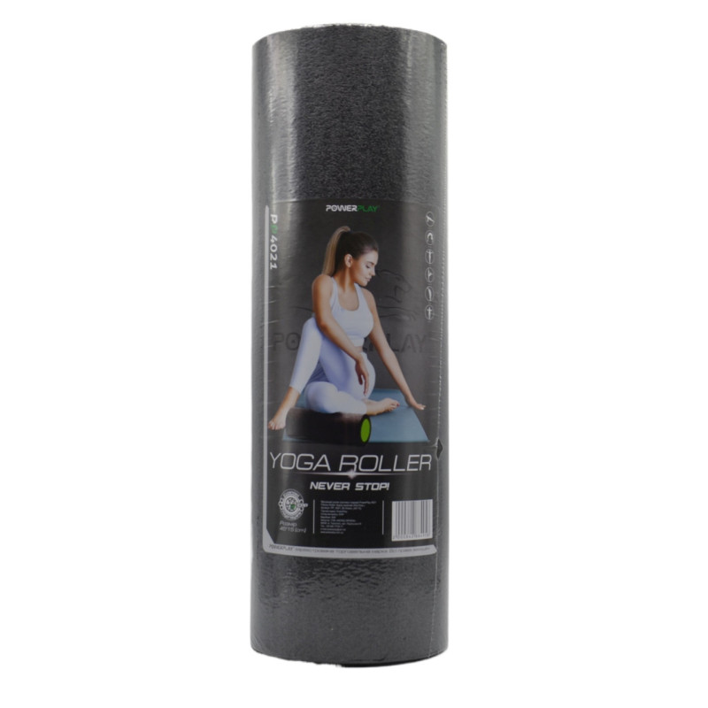 Масажний ролик (роллер) гладкий PowerPlay 4021 Fitness Roller Чорно-зелений (45x15см.)