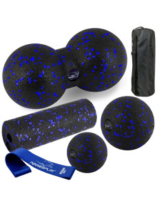 Набір для масажу та йоги PowerPlay PP_4093 EPP (3 м*ячики + валик масажер 15*5,3см.) Blue + резинка 7,5кг.