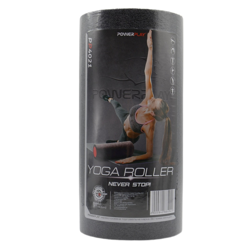 Масажний ролик (роллер) гладкий PowerPlay 4021 Fitness Roller Чорно-червоний (45x15см.)