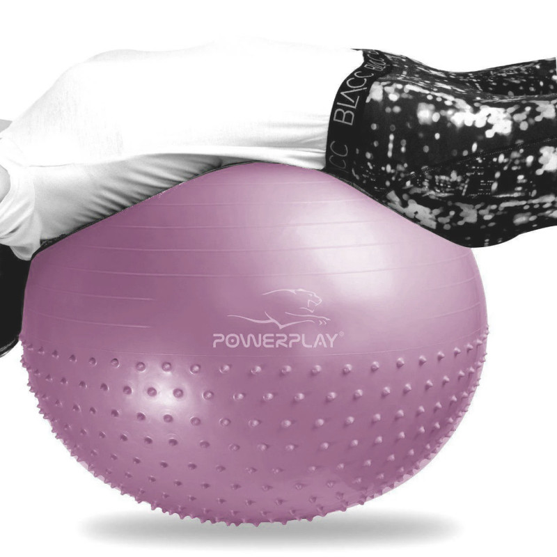 М*яч для фітнесу (фітбол) напівмасажний PowerPlay 4003 ?65 cm Gymball Ліловий + помпа