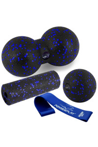 Набір для масажу та йоги PowerPlay PP_4091 EPP (2 м*ячики + валик масажер 15*5,3 см.) Blue + резинка 7,5 кг.