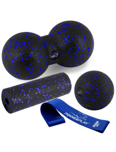 Набір для масажу та йоги PowerPlay PP_4091 EPP (2 м*ячики + валик масажер 15*5,3 см.) Blue + резинка 7,5 кг.