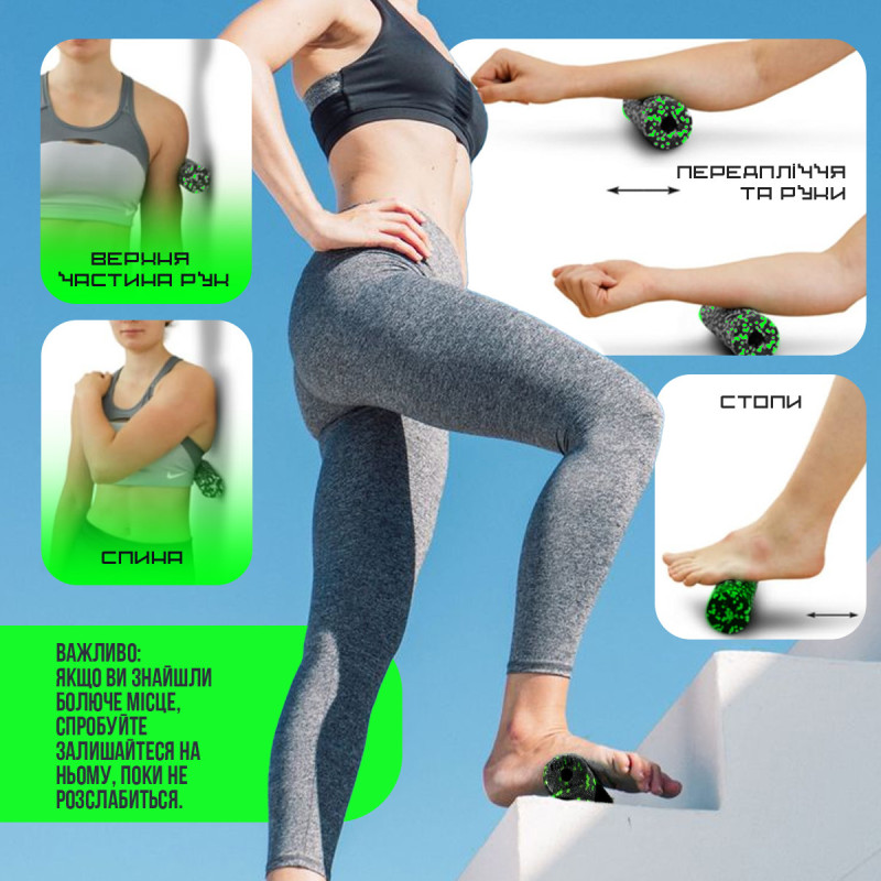 Массажный ролик (роллер) гладкий PowerPlay PP-4346 Mini EPP Foam Roller Черно/Зеленый (15x5,3см.)