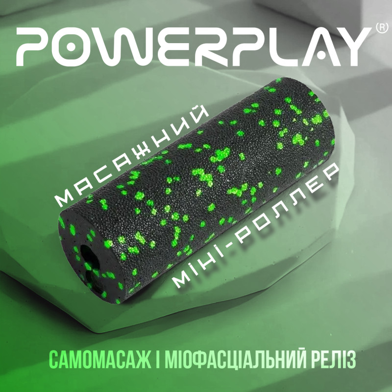 Массажный ролик (роллер) гладкий PowerPlay PP-4346 Mini EPP Foam Roller Черно/Зеленый (15x5,3см.)