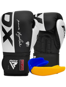 Боксерські рукавиці RDX F4 Boxing Sparring Gloves Hook&Loop WHITE/BLACK 10 унцій (капа у комплекті)