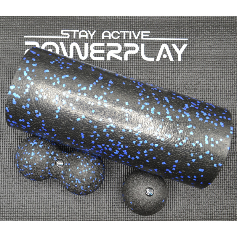 Набір для йоги PowerPlay PP_4008 EPP Foam Roller Set роллер + 2 масажні м*ячі Чорно-синій