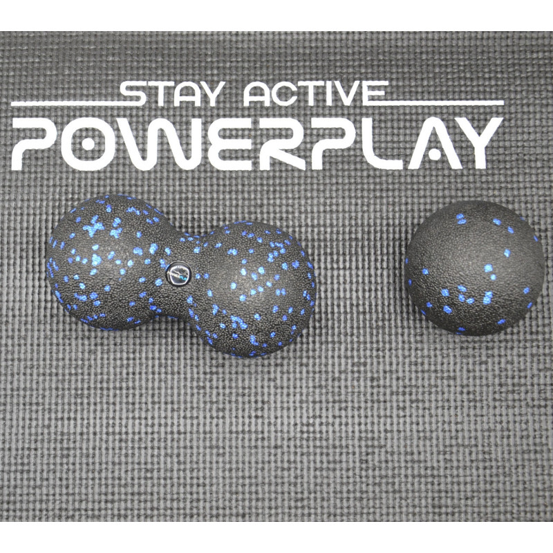Набір для йоги PowerPlay PP_4008 EPP Foam Roller Set роллер + 2 масажні м*ячі Чорно-синій