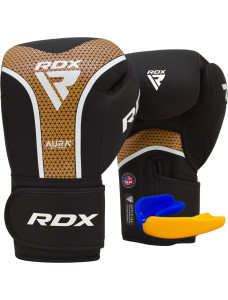 Боксерські рукавиці RDX AURA PLUS T-17 Black Golden 10 унцій (капа в комплекті)