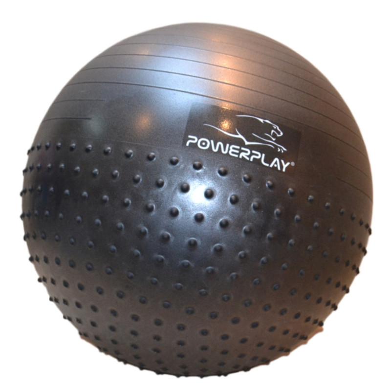 М*яч для фітнесу (фітбол) напівмасажний PowerPlay 4003 ?75 cm Gymball Темно-сірий + помпа
