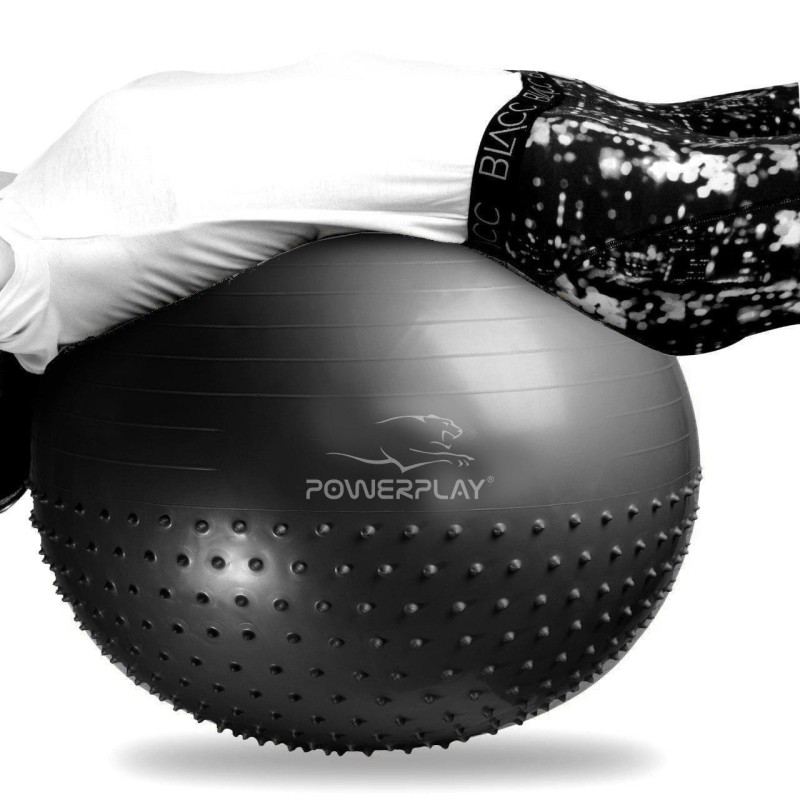 М*яч для фітнесу (фітбол) напівмасажний PowerPlay 4003 ?75 cm Gymball Темно-сірий + помпа