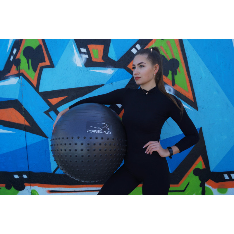 М*яч для фітнесу (фітбол) напівмасажний PowerPlay 4003 ?75 cm Gymball Темно-сірий + помпа