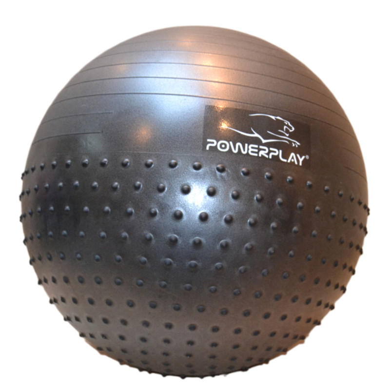 М*яч для фітнесу (фітбол) напівмасажний PowerPlay 4003 ?75 cm Gymball Темно-сірий + помпа