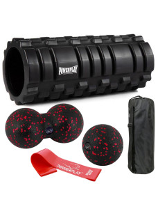 Набор для массажа и йоги PowerPlay PP_4096 (ролик 3314 + 2-я мячи) Black + резинка 11 кг.