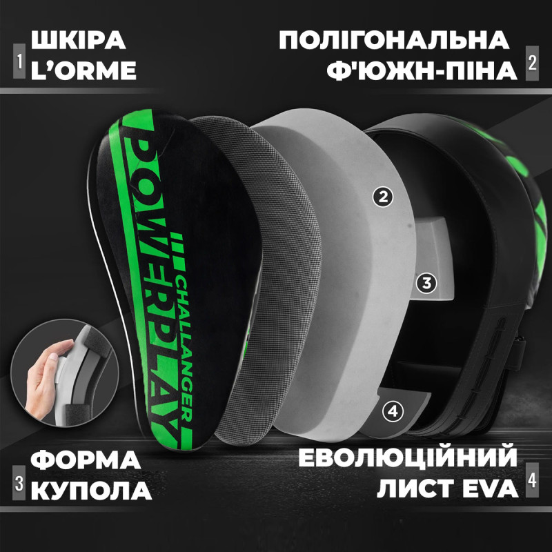 Лапы боксерские PowerPlay 3041 Черно-Зеленые PU 