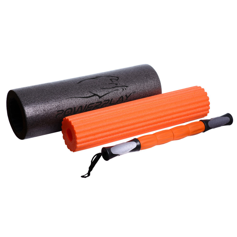 Масажний ролик (роллер) набір 3в1 PowerPlay 4022 Therapy Roller Чорно-помаранчевий