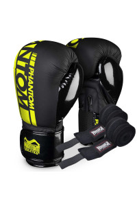 Боксерські рукавиці Phantom APEX Elastic Neon Black/Yellow 16 унцій (Бинти 4м. в подарунок)