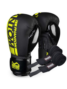 Боксерські рукавиці Phantom APEX Elastic Neon Black/Yellow 16 унцій (Бинти 4м. в подарунок)