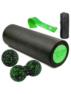 Набор для массажа и йоги PowerPlay PP_4095 EPP (ролик 4515 + 2-я мячи) Green + резика 5.5 кг.