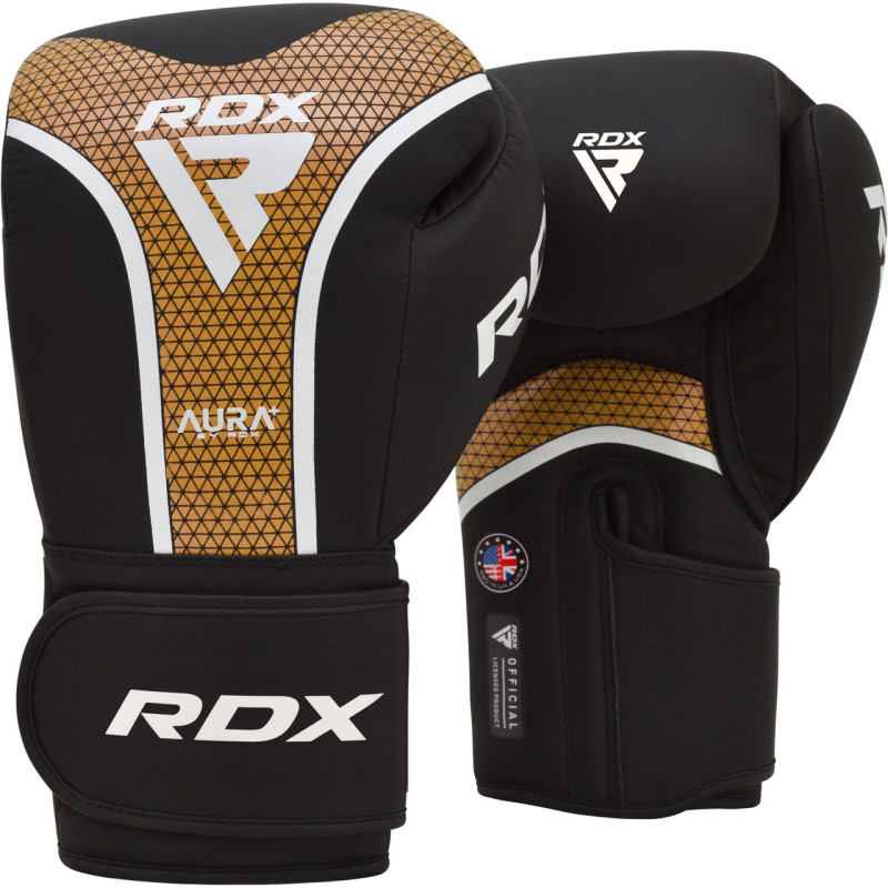 Боксерські рукавиці RDX AURA PLUS T-17 Black Golden 16 унцій (капа в комплекті)