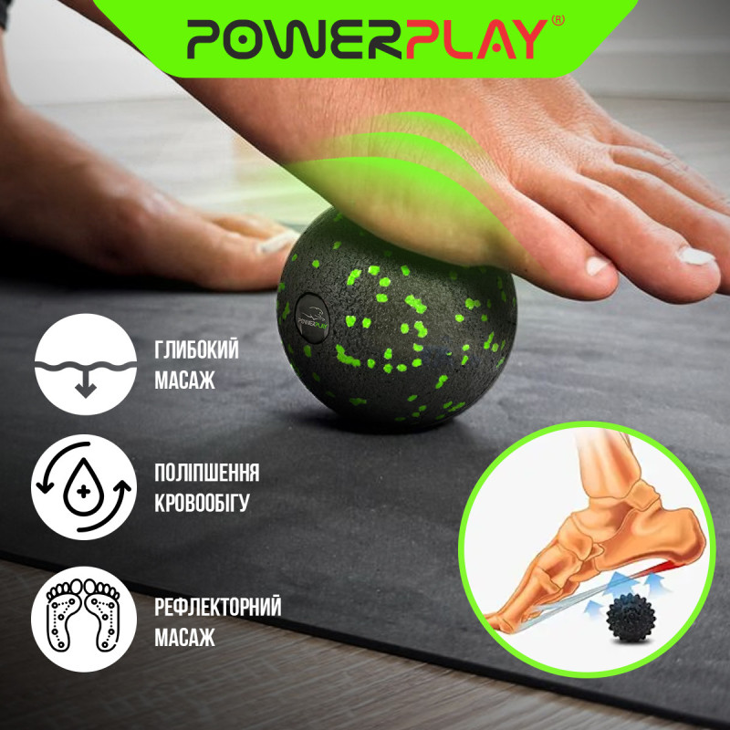 Масажний м*яч PowerPlay PP-4351 Epp Massage Ball (d10) Чорно/Зелений
