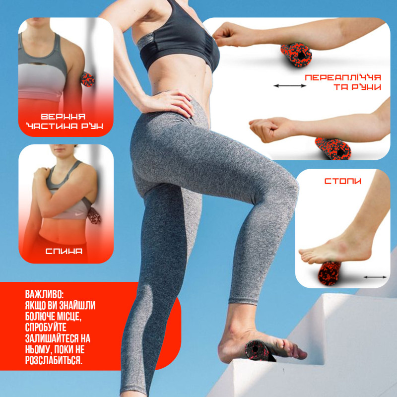 Массажный ролик (роллер) гладкий PowerPlay PP-4346 Mini EPP Foam Roller Черно/Красный (15x5,3см.)