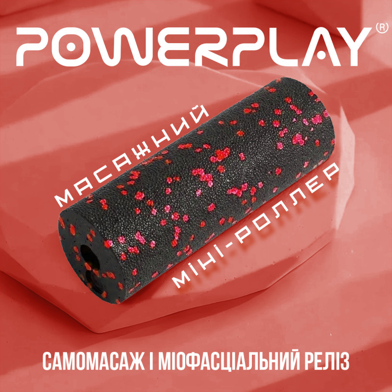 Массажный ролик (роллер) гладкий PowerPlay PP-4346 Mini EPP Foam Roller Черно/Красный (15x5,3см.)