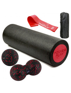 Набор для массажа и йоги PowerPlay PP_4095 EPP (Ролик 4515 + 2 мяча) Red + резинка 11кг.