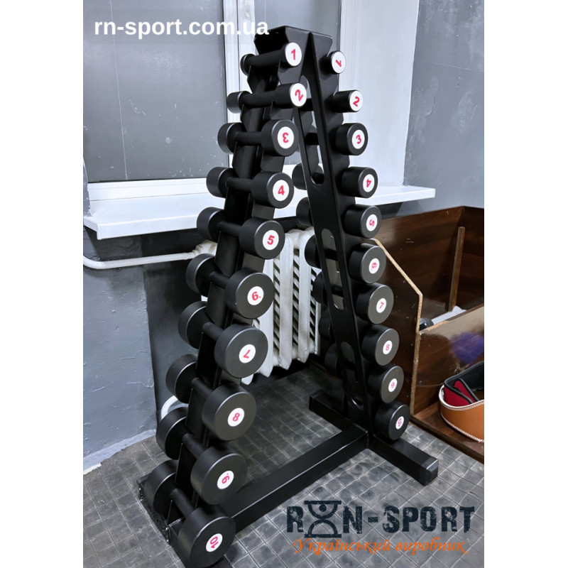 Гантельний ряд RN-Sport BLACK 1-10 кг зі стійкою