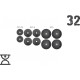 32 кг (4x5, 4х2.5, 2x1.25) дисків, покритих пластиком (31 мм)
