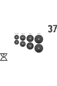 37 кг (2х1.25, 2х2.5, 2x5 та 2x10) дисків, покритих пластиком (31 мм)