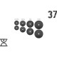 37 кг (2х1.25, 2х2.5, 2x5 та 2x10) дисків, покритих пластиком (31 мм)