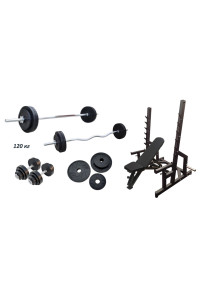 Скамейка PE208 + Стойки Black Rock + 4 грифа + Набор металлических резиновых дисков 120 кг