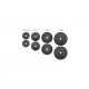 37 кг (2х1.25, 2х2.5, 2x5 та 2x10) дисків, покритих пластиком (31 мм)