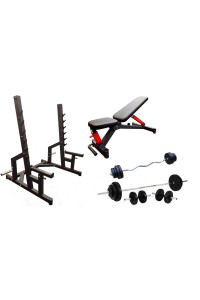 Професійна лава зі стійками RN-Sport black rock + 4 грифи, 80 кг дисків