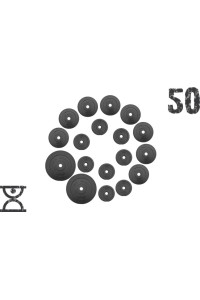 50 кг (2 по 10, 8 по 2,5, 8 по 1.25) дисков, покрытых пластиком (31 мм)