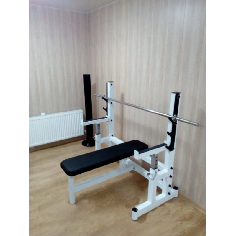 Скамейка для жима RN classic prof + Олимпийская резиновая штанга 100кг