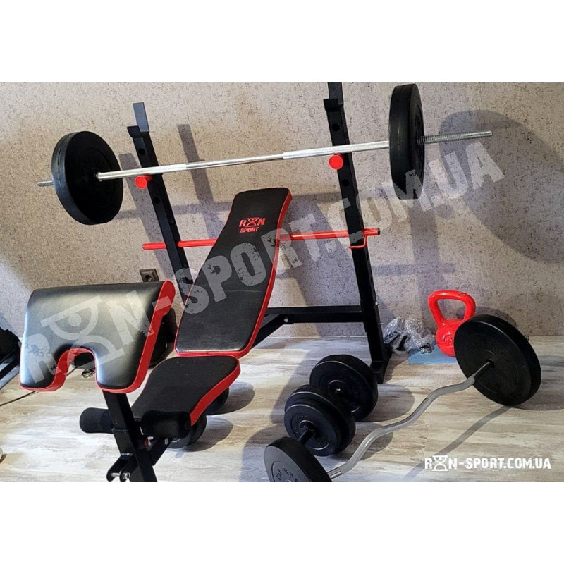 Знижка! Лава для жиму ReadMeBlack + 4 грифи, 100 кг дисків RN-Sport