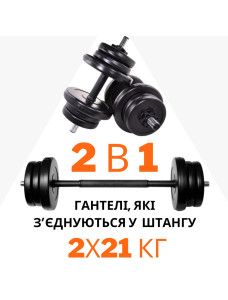 2в1. Гантелі 2х21 кг + перехідник під штангу на 42 кг